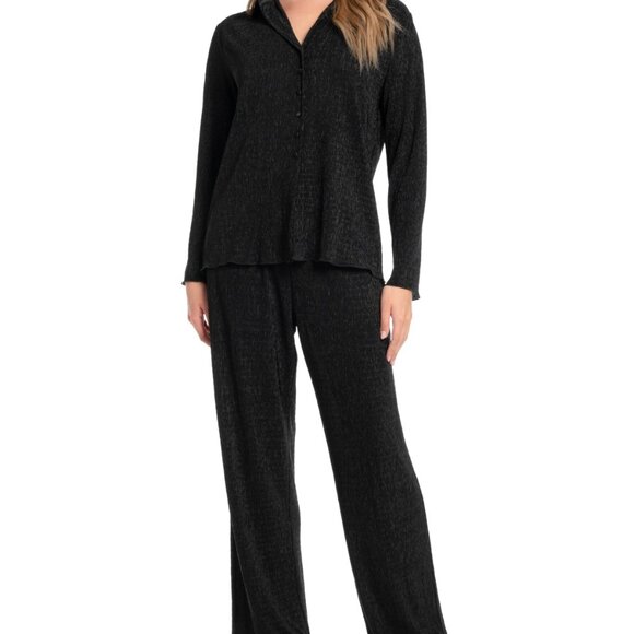 #15 Midnight Bakery Women's Lilith 2-Pc. Ribbed Satin Pajamas Set - Black - Picture 1 of 1